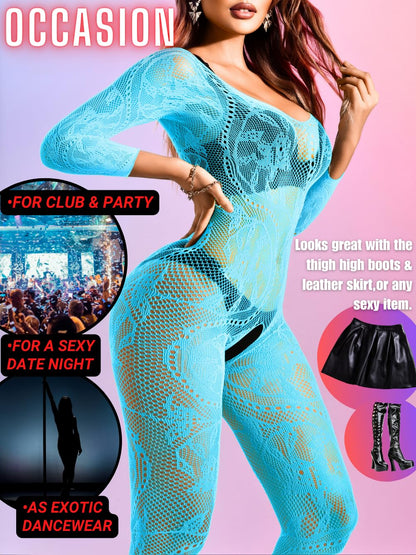 Women Sexy Body Stockings, Fishnet Bodysuit Glow Party Rave, Exotic Dancer Wear Fishnets Lingerie Outfits Plus Size
