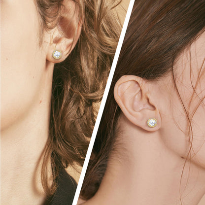 Moissanite Stud Earrings, VVSI Quality D Color Round Cut, Lab Created 925 Sterling Silver with 18K White Gold Plated, Double Halo Design – Idea Gift for Women Men