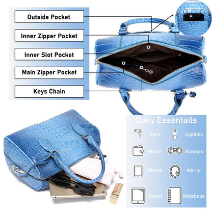 Top-Handle Crocodile Purses For Women Crossbody Leather Bags Trendy Large Capacity Tote with Shoulder Strap