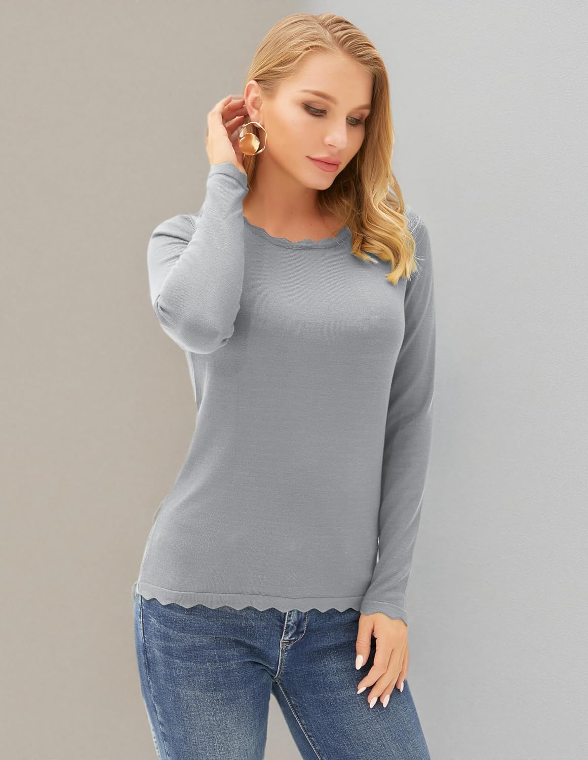 GRACE KARIN Women's High Stretchy Long Sleeve Pullover Sweater Blouse Top