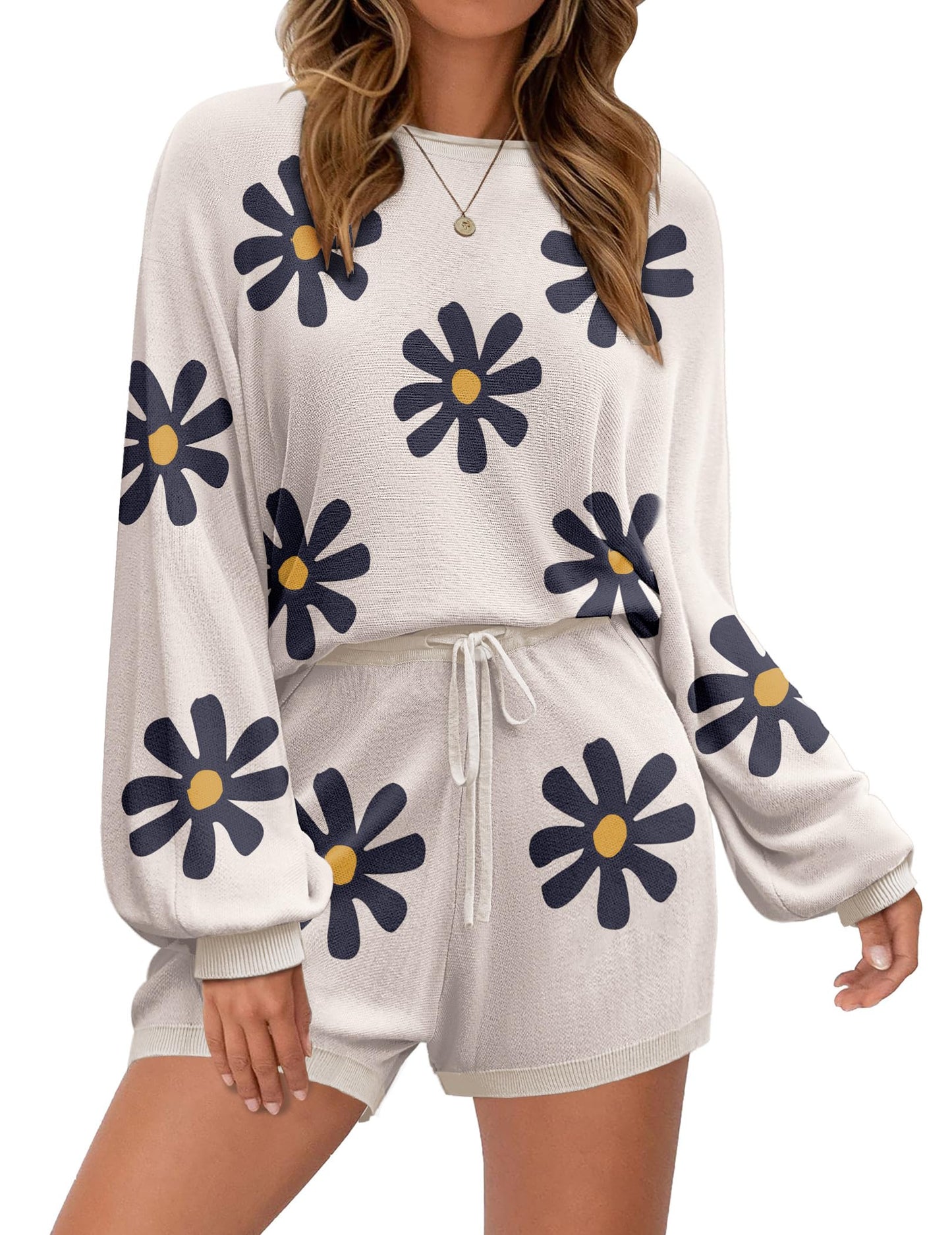 Ekouaer Knit Pajamas Set for Women Lounge Wear Sets Long Sleeve Sweatsuit Matching 2 Piece Outfits Casual Sweater Sets S-XXL