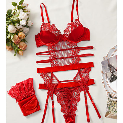 Sexy Lingerie for Women Lingerie Set with Garter Belt Floral Embroidered Lace Bodysuit Teddy Baby Dolls Panty