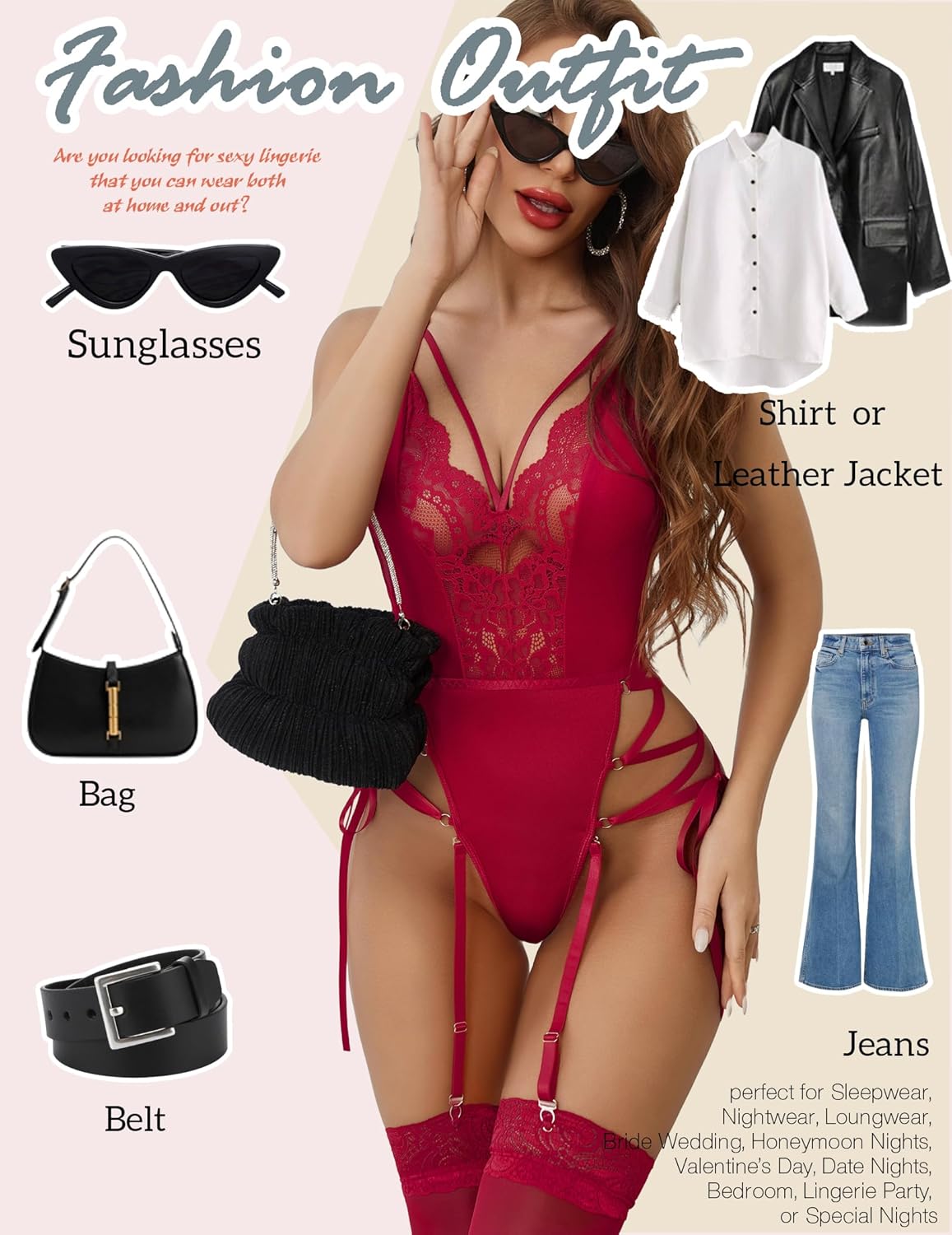 Avidlove Lingerie for Women Lace Lingerie Sets with Garter Belts One Piece Bodysuit Teddy No Stockings S-XXL