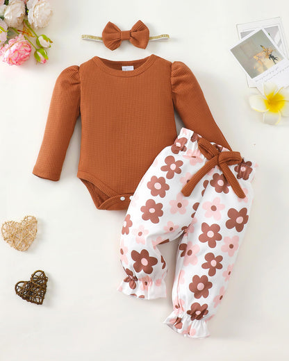 Mioglrie Baby Girl Clothes Newborn Girl Fall Winter Outfits Pants Set Preemie Clothing Headband 0 3 6 12 18 Months