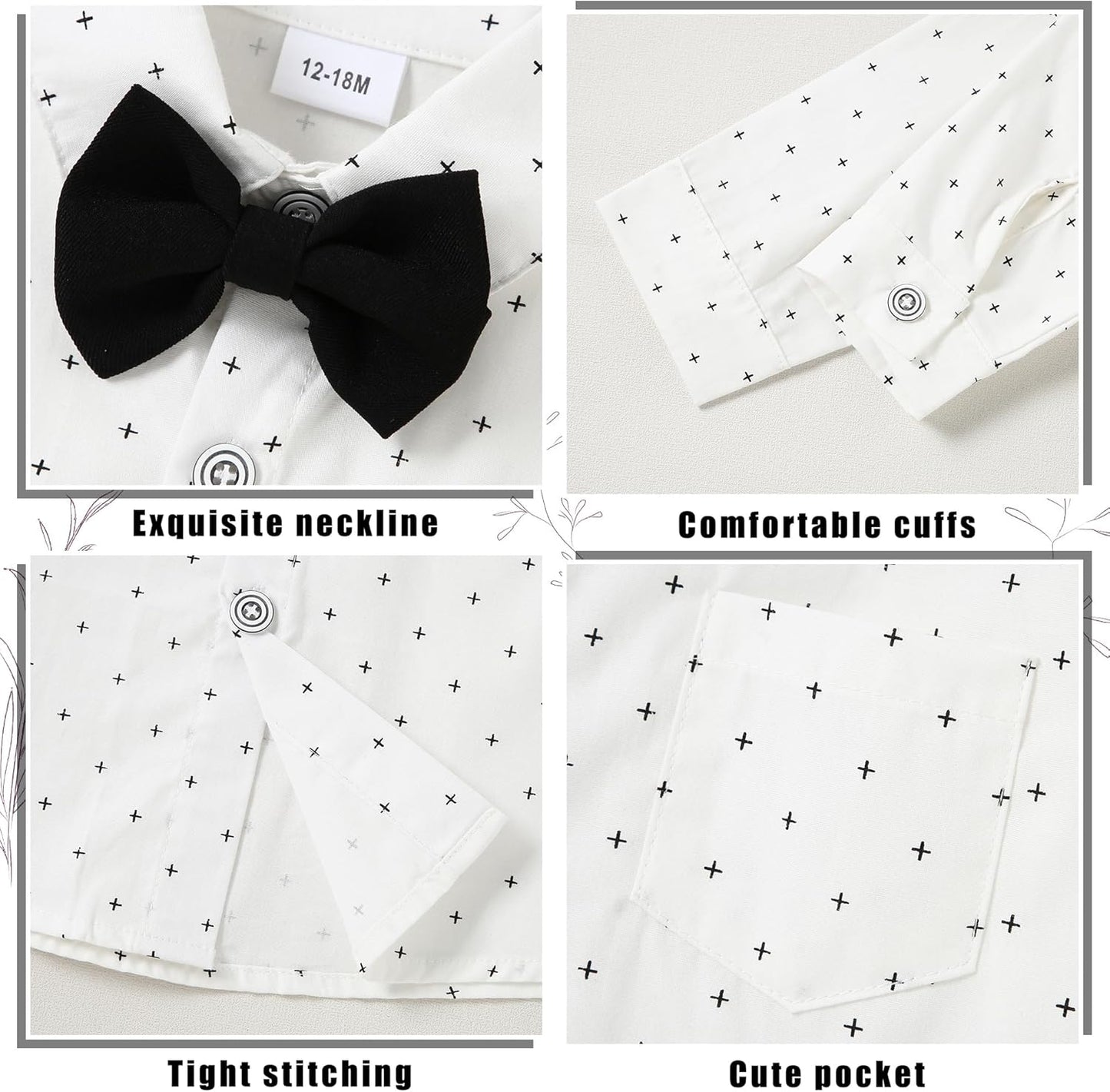 ZOEREA Toddler Boy Suit Formal Wedding Outfits Gentleman Clothes Long Sleeve Shirt + Suspender Pants + Bowtie