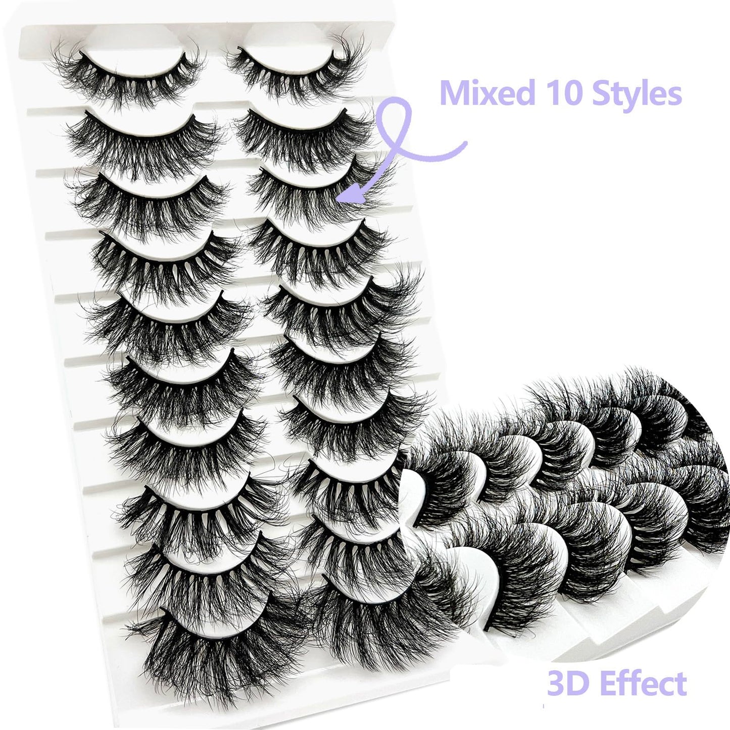 Mink Lashes Fluffy Big Dramatic Thick False Eyelashes, Soft 20mm Volume 3D Faux Mink, 20 Pairs Eyelashes Pack, 25mm Full Strip Lashes That Look Like Extensions