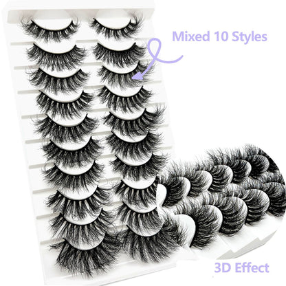Mink Lashes Fluffy Big Dramatic Thick False Eyelashes, Soft 20mm Volume 3D Faux Mink, 20 Pairs Eyelashes Pack, 25mm Full Strip Lashes That Look Like Extensions