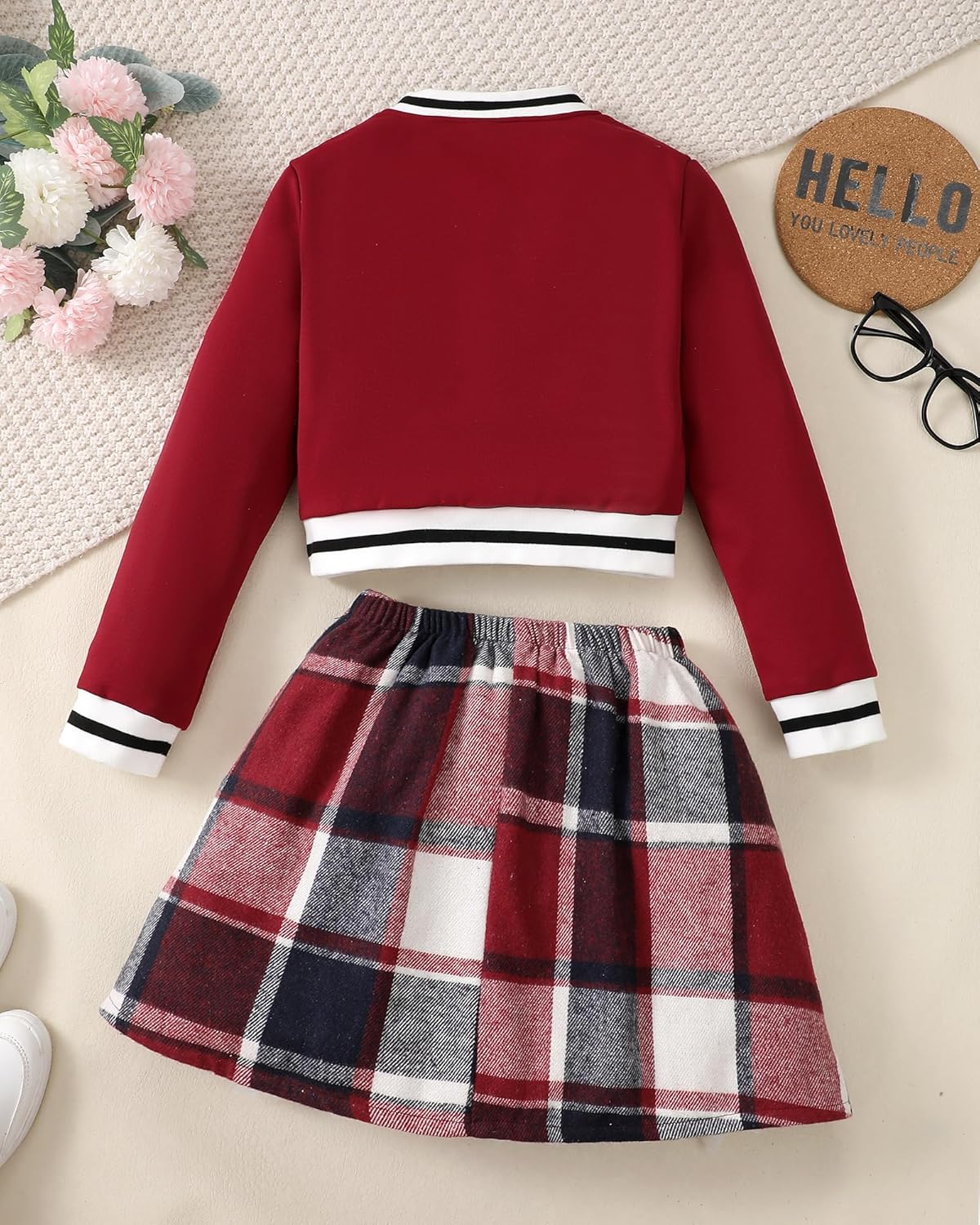 Girls 2 Piece Outfits Skirt Set Button up Jacket Sweatshirt and Pleated Mini Skirts Fall Winter Clothes Size 7-14Y