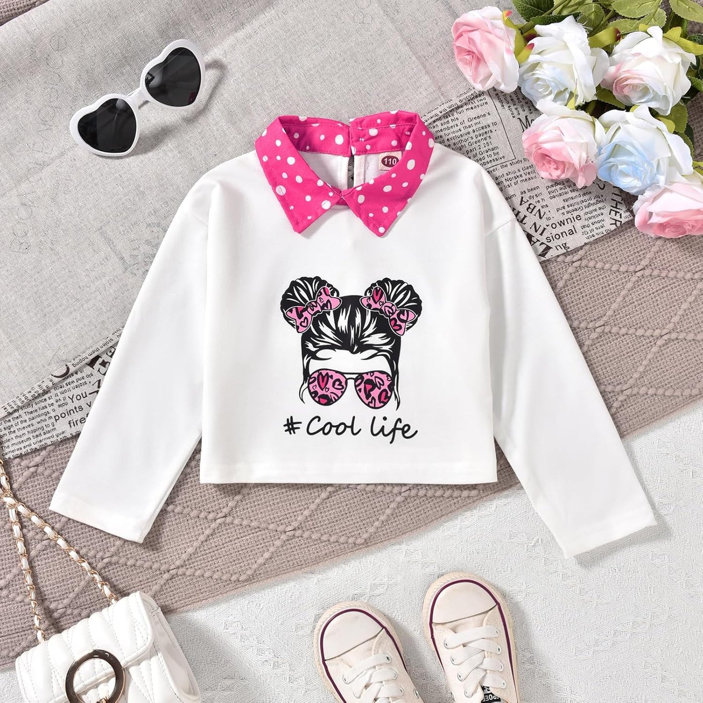 HINTINA Toddler Little Girl Letter Print Sweatshirt Top Plaid Skirt Pants Fall Winter Outfits