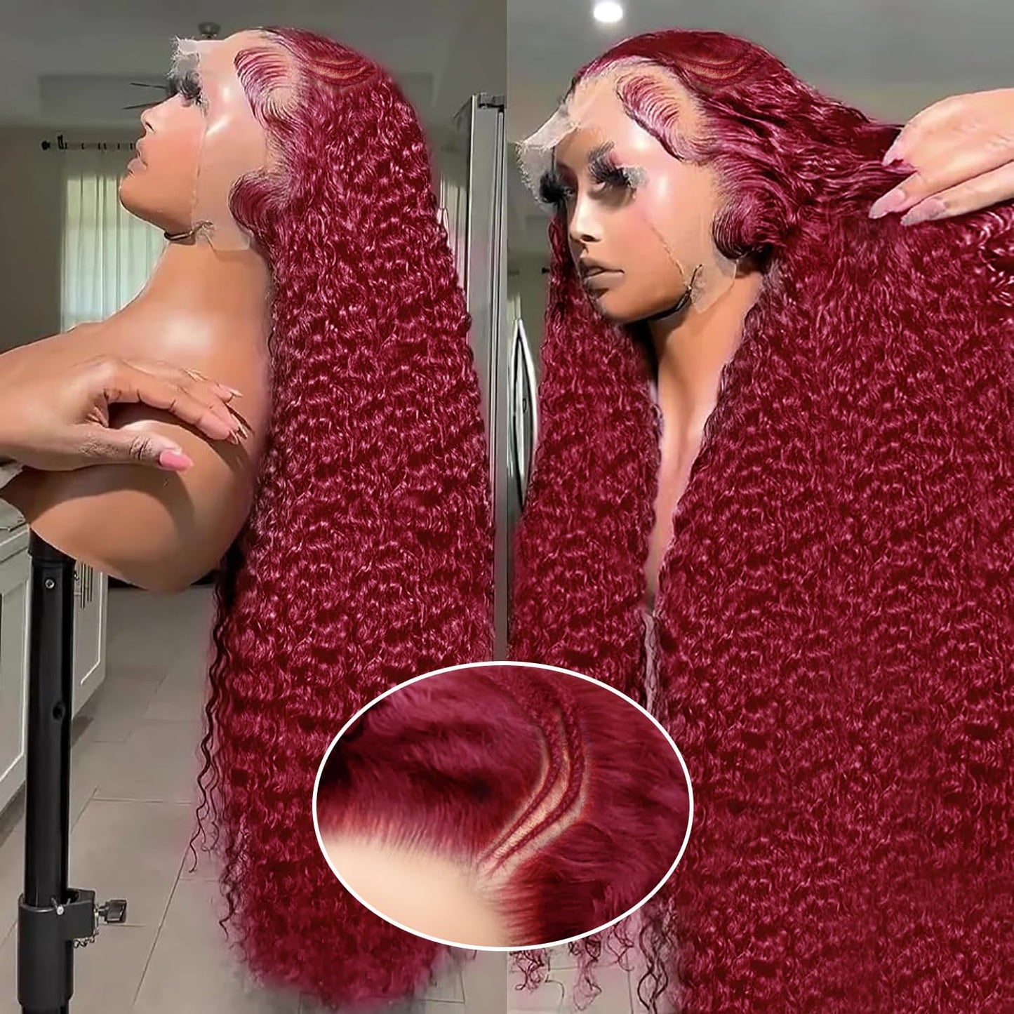 MEGOOD 200% Density Reddish Brown Deep Wave Lace Front Wigs Human Hair 13x4 HD Transparent Curly Human Hair Wig Pre Plucked 13X4 Ginger Wig Human Hair Glueless Colored Wigs With Baby Hair 18inch