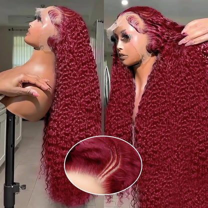 MEGOOD 200% Density Reddish Brown Deep Wave Lace Front Wigs Human Hair 13x4 HD Transparent Curly Human Hair Wig Pre Plucked 13X4 Ginger Wig Human Hair Glueless Colored Wigs With Baby Hair 18inch
