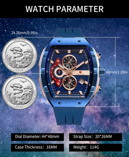 Watches for Men Analog Quartz Waterproof Sport Men’s Watch Tonneau Chronograph Luminous Fashionable Unique Casual Watch with Silicone Strap