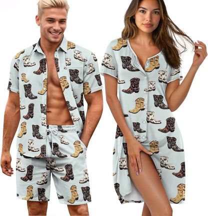 His and Her Pajamas for Couples Set Plus Size Button Down Pjs Nightgown Sleepwear Lounge Sets