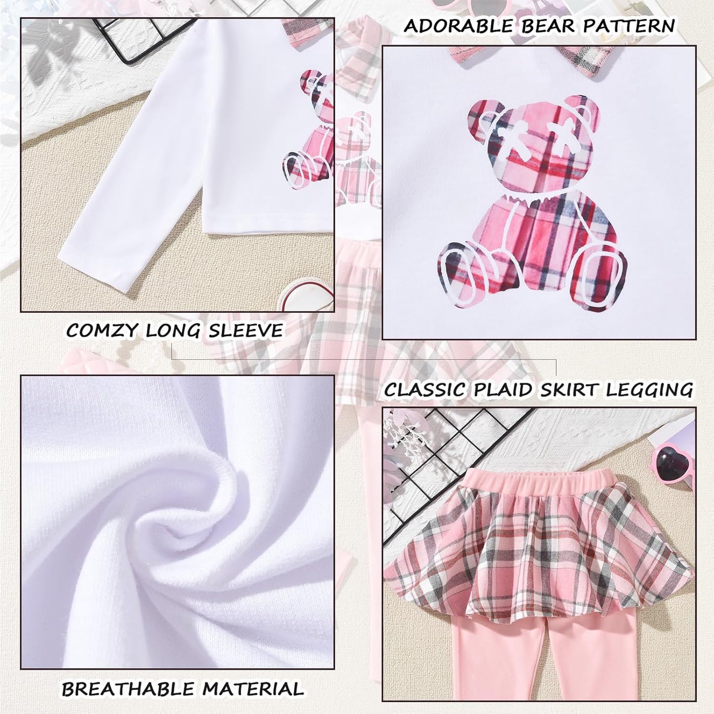 HINTINA Toddler Little Girl Letter Print Sweatshirt Top Plaid Skirt Pants Fall Winter Outfits