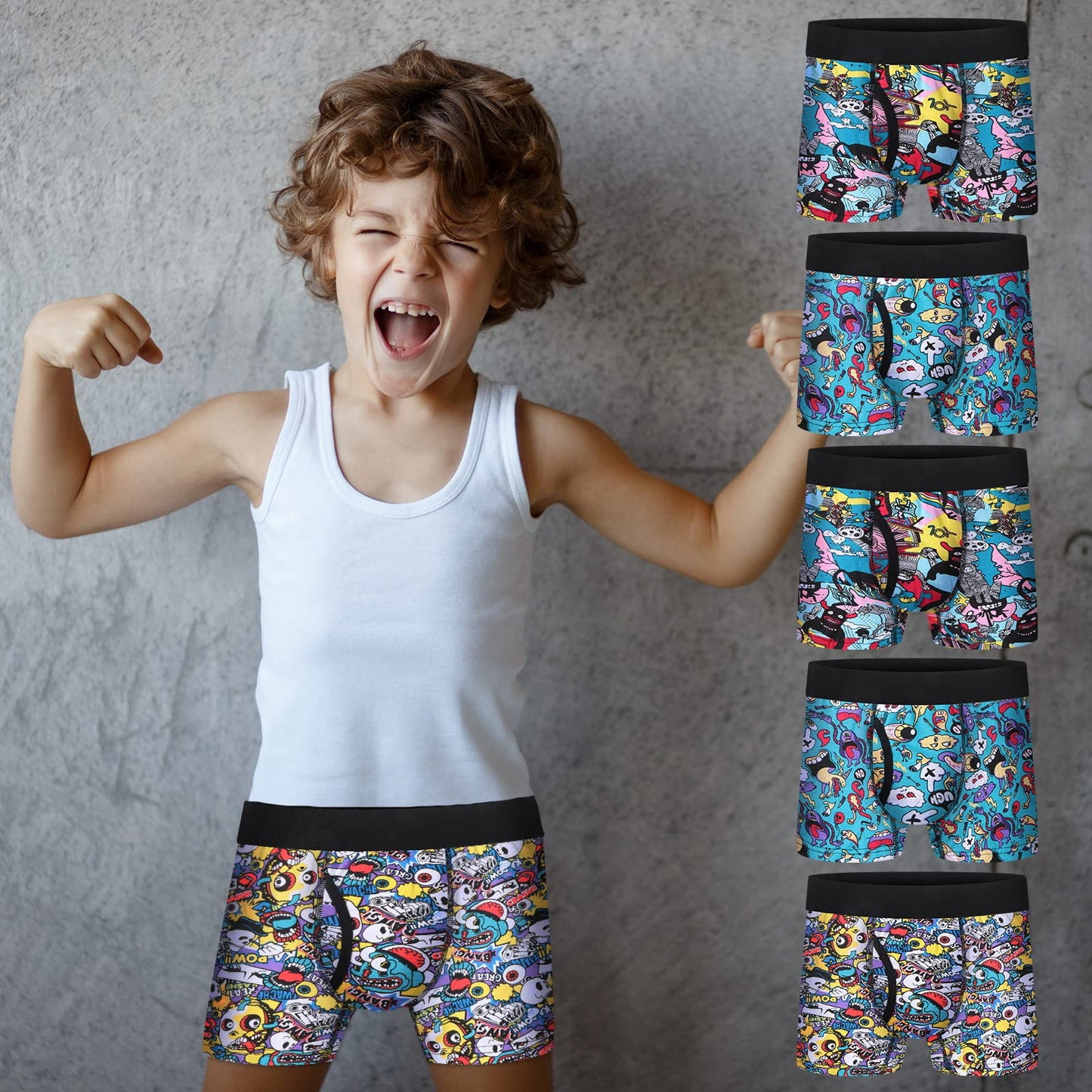 Boys Boxer Briefs,Cotton Toddler Underwear Breathable Mesh Performance Sport Big Boy Boxer Briefs with Fly 5 Pack