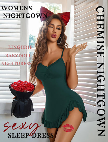 Avidlove Lingerie for Women Sexy Nightgown Modal Nightwear Side Slit Babydoll Chemise Spaghetti Strap nighties