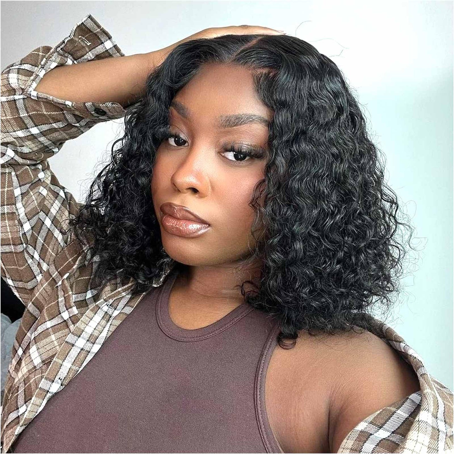 Curly Bob Wig Human Hair Deep Wave 13x4 HD Lace Front Wigs For Black Women Human Hair Pre Plucked Wear And Go Glueless Short Wet And Wavy Ombre Honey Blonde Highlight Color 4/27 14 Inch