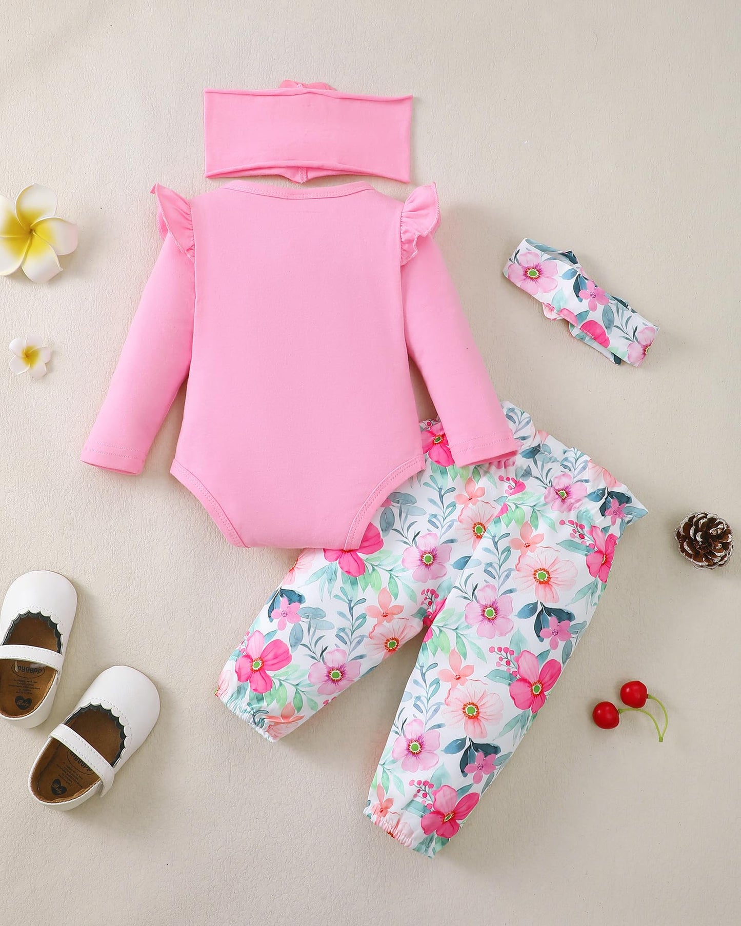 SUNNY PIGGY Newborn Infant Baby Girl Clothes Ruffle Romper Toddler Girl Floral Cotton Pant Sets Girls Clothing Outfit