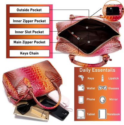 Top-Handle Crocodile Purses For Women Crossbody Leather Bags Trendy Large Capacity Tote with Shoulder Strap
