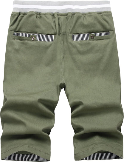 Big Boy's Casual Shorts Summer Cotton Classic Fit Drawstring Elastic Waist Beach Shorts with Pockets