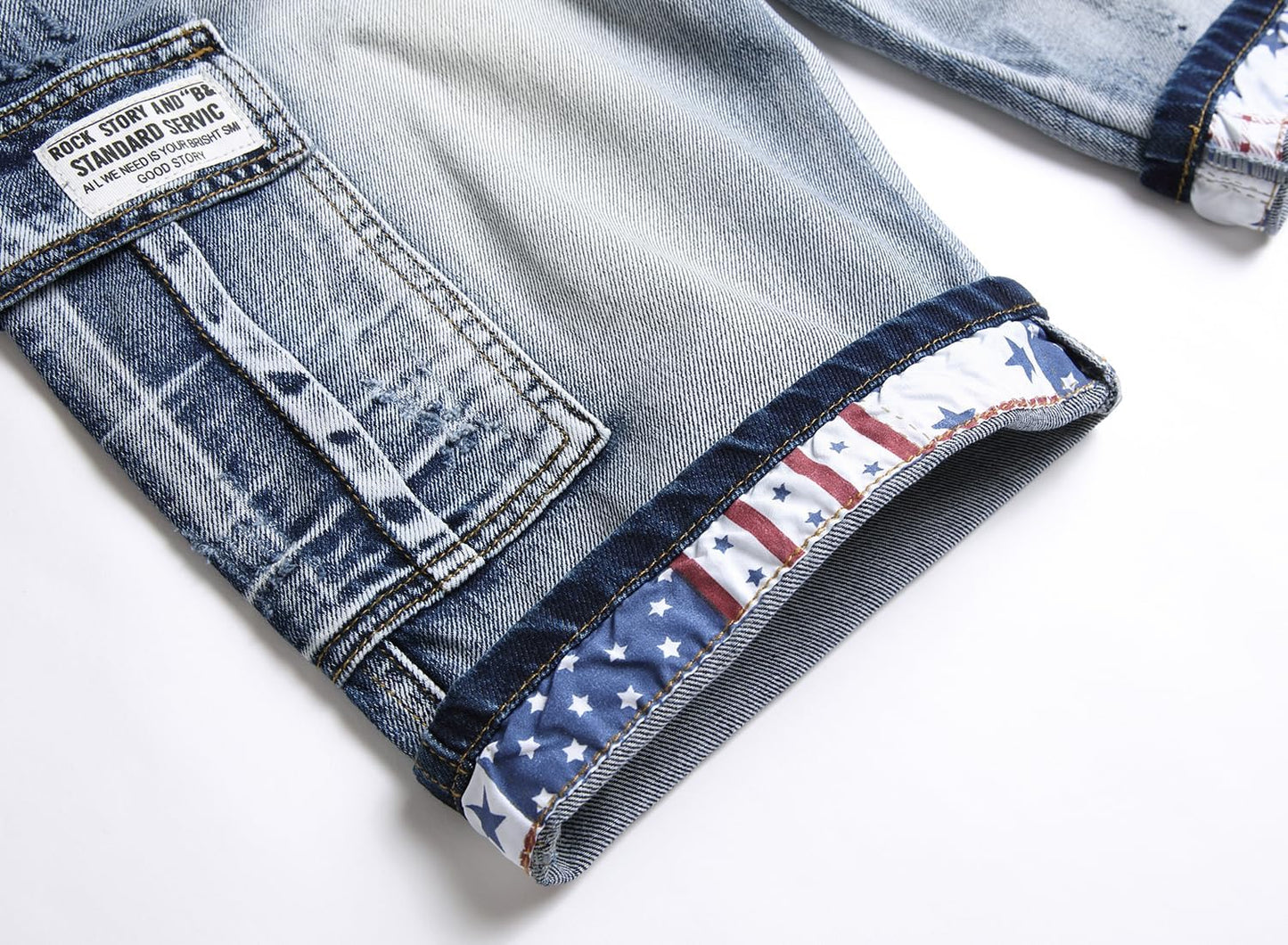 Baylvn Men's Casual Ripped Printed Denim Shorts Slim Fit Summer Beach Jeans Shorts