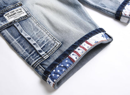 Baylvn Men's Casual Ripped Printed Denim Shorts Slim Fit Summer Beach Jeans Shorts