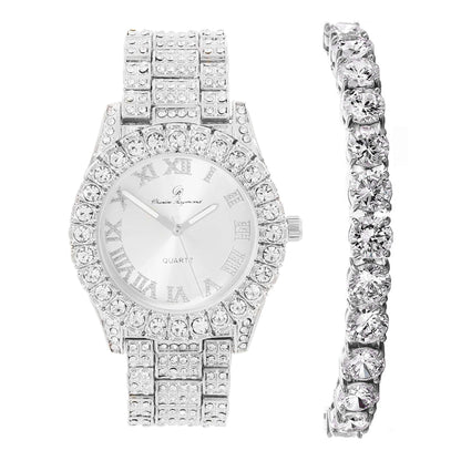 Charles Raymond Women's Big Rocks Bezel Colored Dial with Roman Numerals Fully Iced Out Watch - ST10327LA
