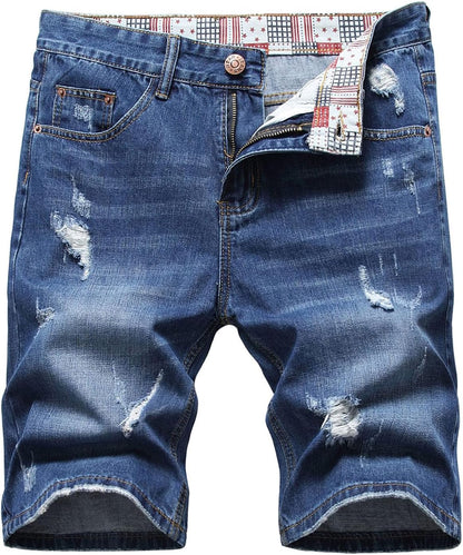 Baylvn Men's Casual Ripped Printed Denim Shorts Slim Fit Summer Beach Jeans Shorts