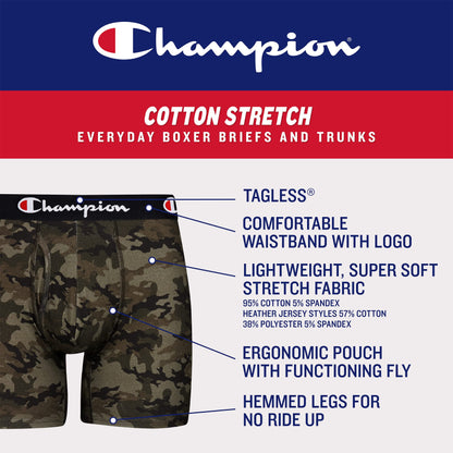 Champion mens Underwear Boxer Briefs, Every Day Comfort Stretch Cotton Moisture-wicking Underwear, Multi-pack