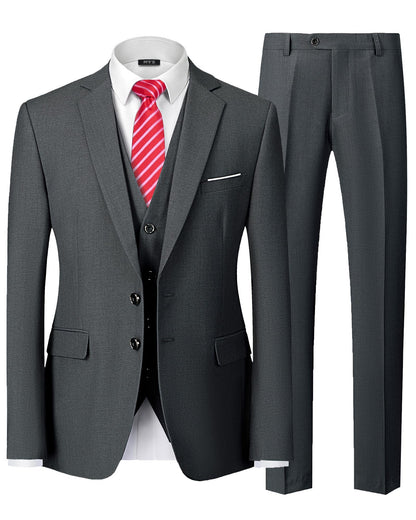 MY'S Men's 3 Piece Slim Fit Suit Set with Tie, 2 Button Blazer Jacket Vest & Pants, Business Wedding Party Prom Suit for Men