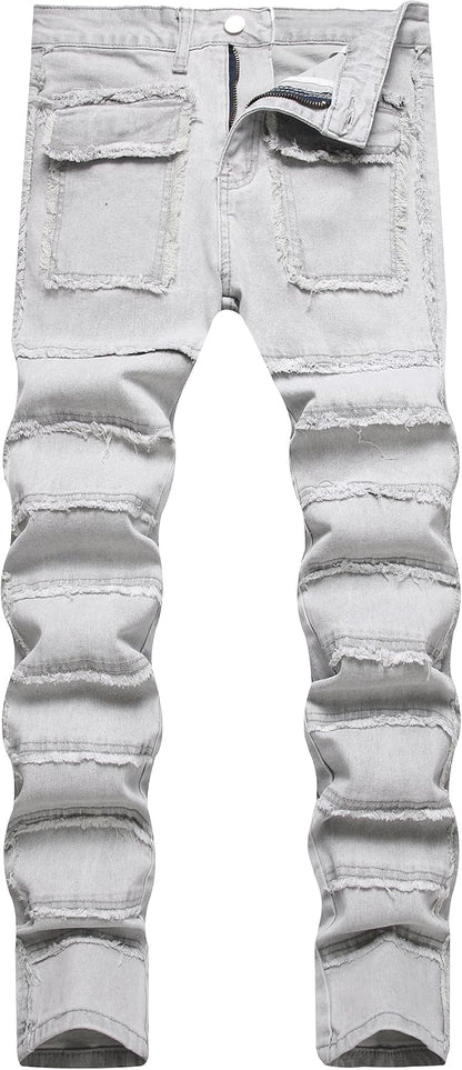JUNBAOSS Men's Slim Fit Jeans Stretch Ripped Skinny Jeans for Men, Fashion Straight Leg Comfort Flex Waist Casual Pants