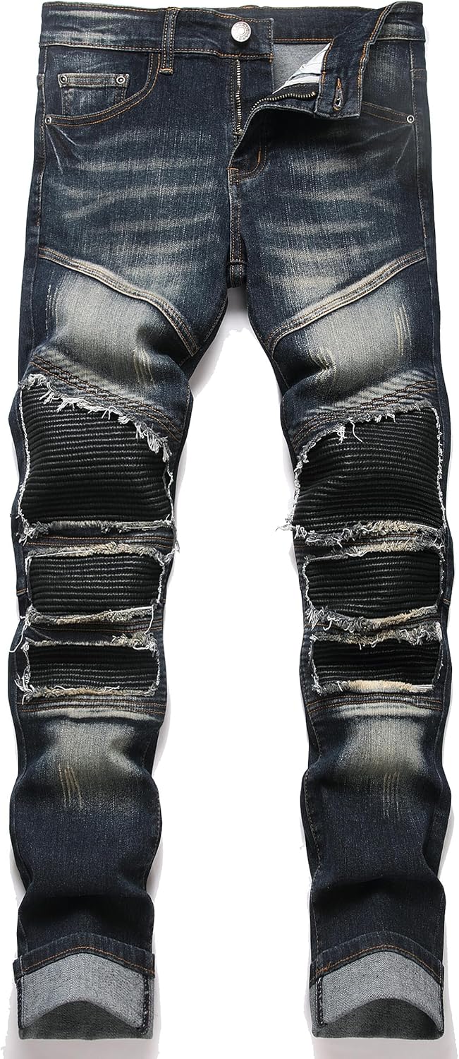 RXXKKK Men's Classic Zipper Biker Regular Fit Flex Jean