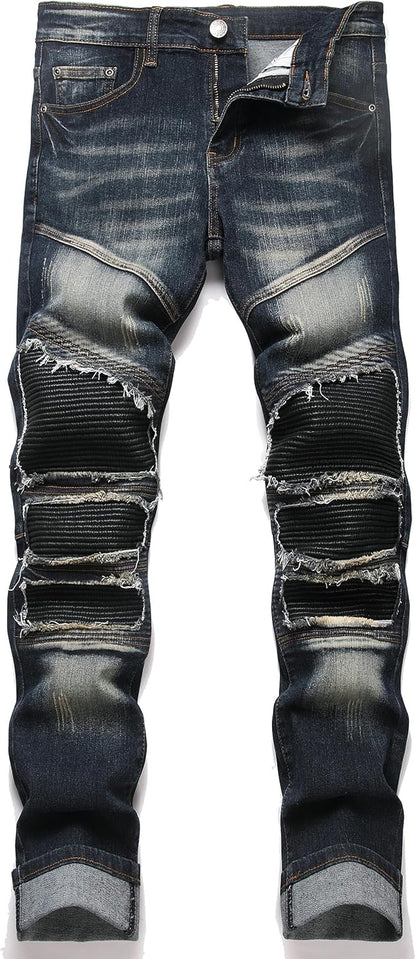 RXXKKK Men's Classic Zipper Biker Regular Fit Flex Jean