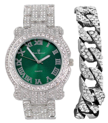 Charles Raymond Bling-ed Out Silver Round Luxury Mens Watch w/Bling-ed Out Bracelet - L0504B