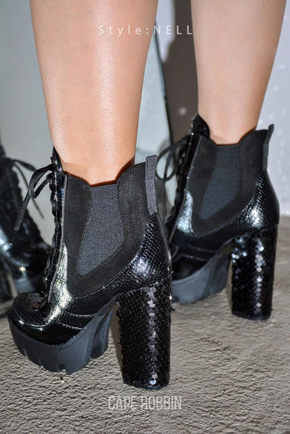 Women's Rhinestone Cowboy Booties - Western Ankle Boots with Pointed Toe, Block Heel & Lace-Up Design for Casual Dress or Party | Stylish Comfortable Short Booties (Nell)