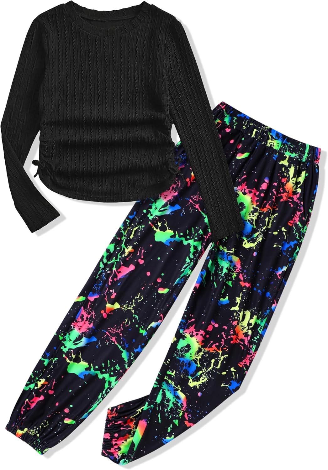 Girls' Clothing Sets Ribbed Knit Crewneck T-Shirt & Camo Print Elastic Waist Pants Girls Clothes Size 6-16Y