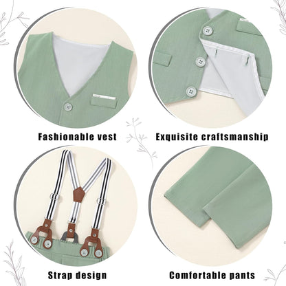 ZOEREA Toddler Boy Suit Formal Wedding Outfits Gentleman Clothes Long Sleeve Shirt + Suspender Pants + Bowtie