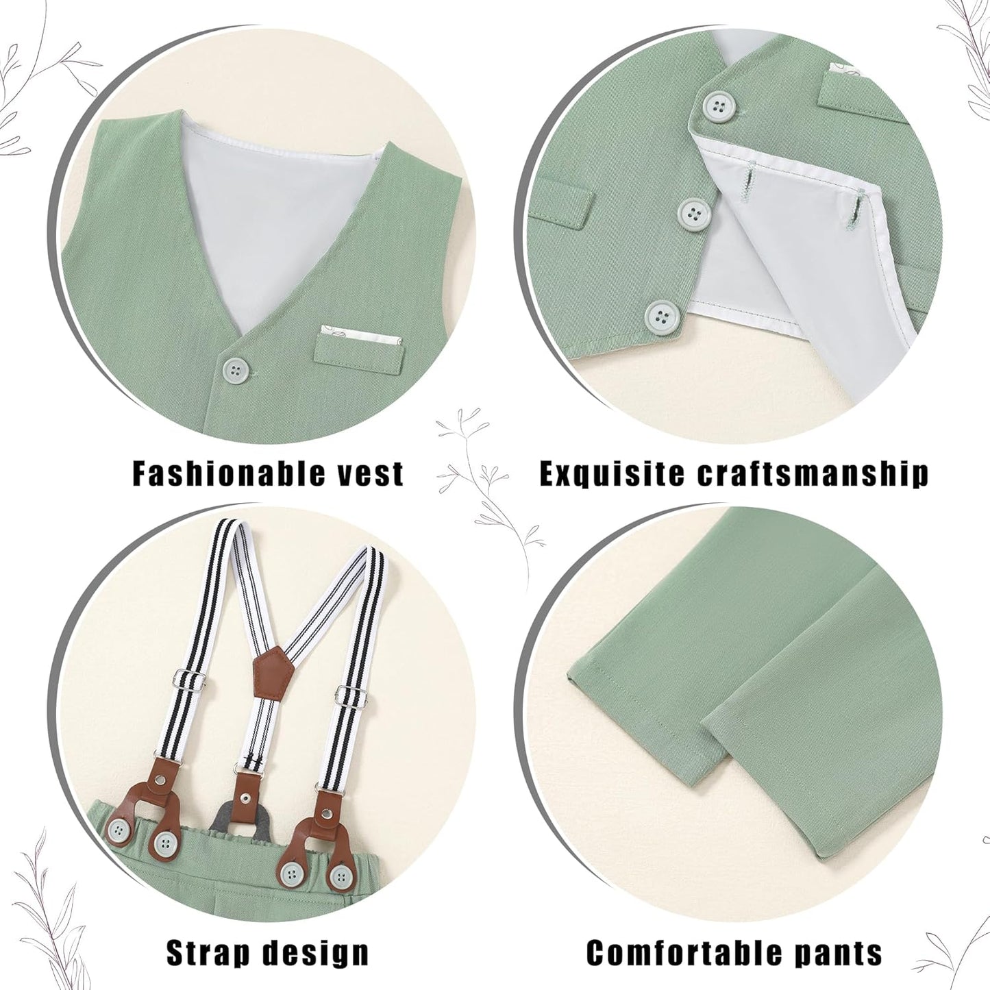 ZOEREA Toddler Boy Suit Formal Wedding Outfits Gentleman Clothes Long Sleeve Shirt + Suspender Pants + Bowtie