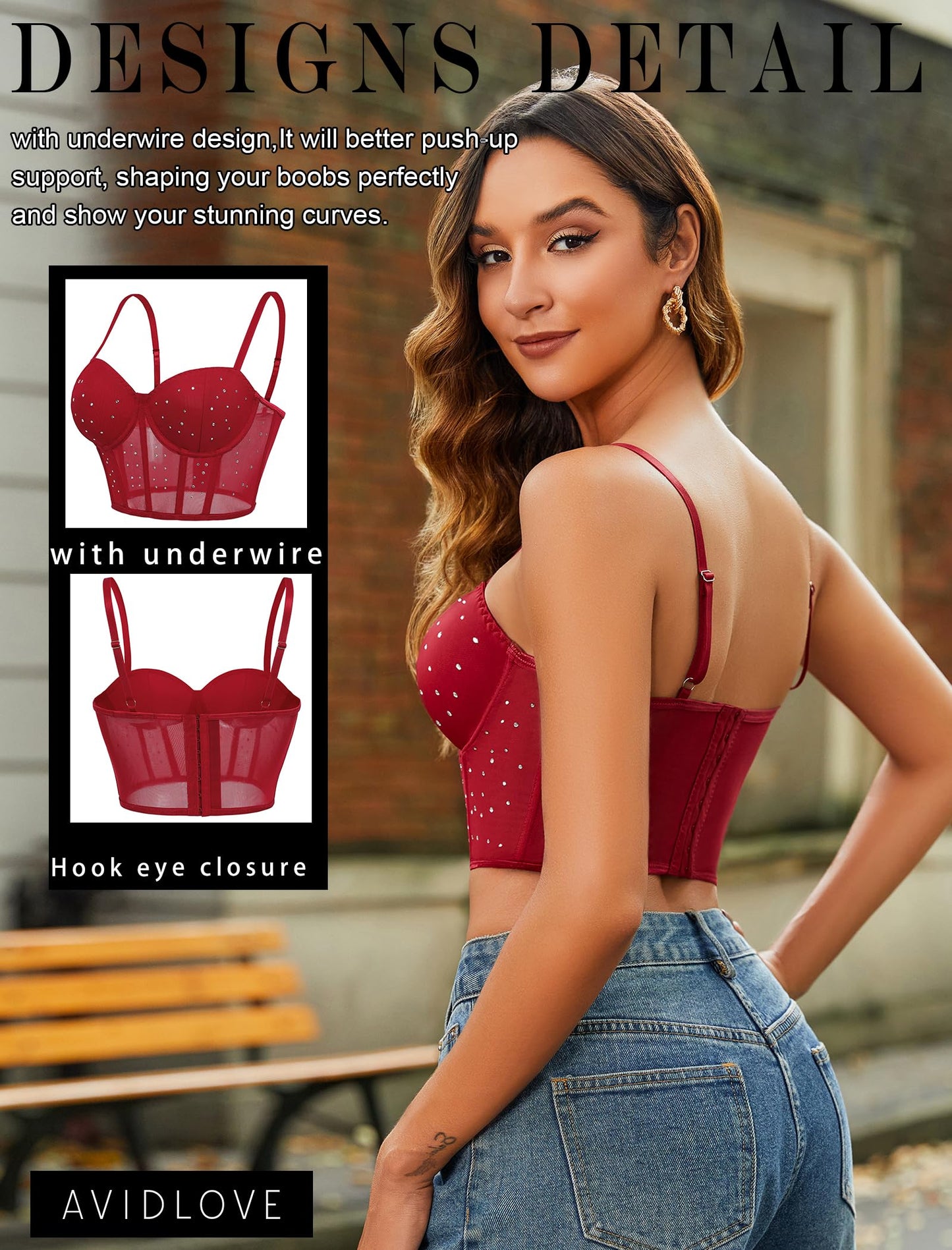 Avidlove Corset Tops For Women Push Up Bustier lingerie Y2K Sexy Going Out Party Club Top