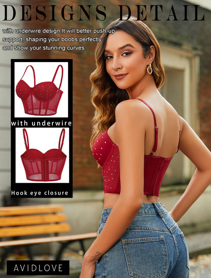 Avidlove Corset Tops For Women Push Up Bustier lingerie Y2K Sexy Going Out Party Club Top