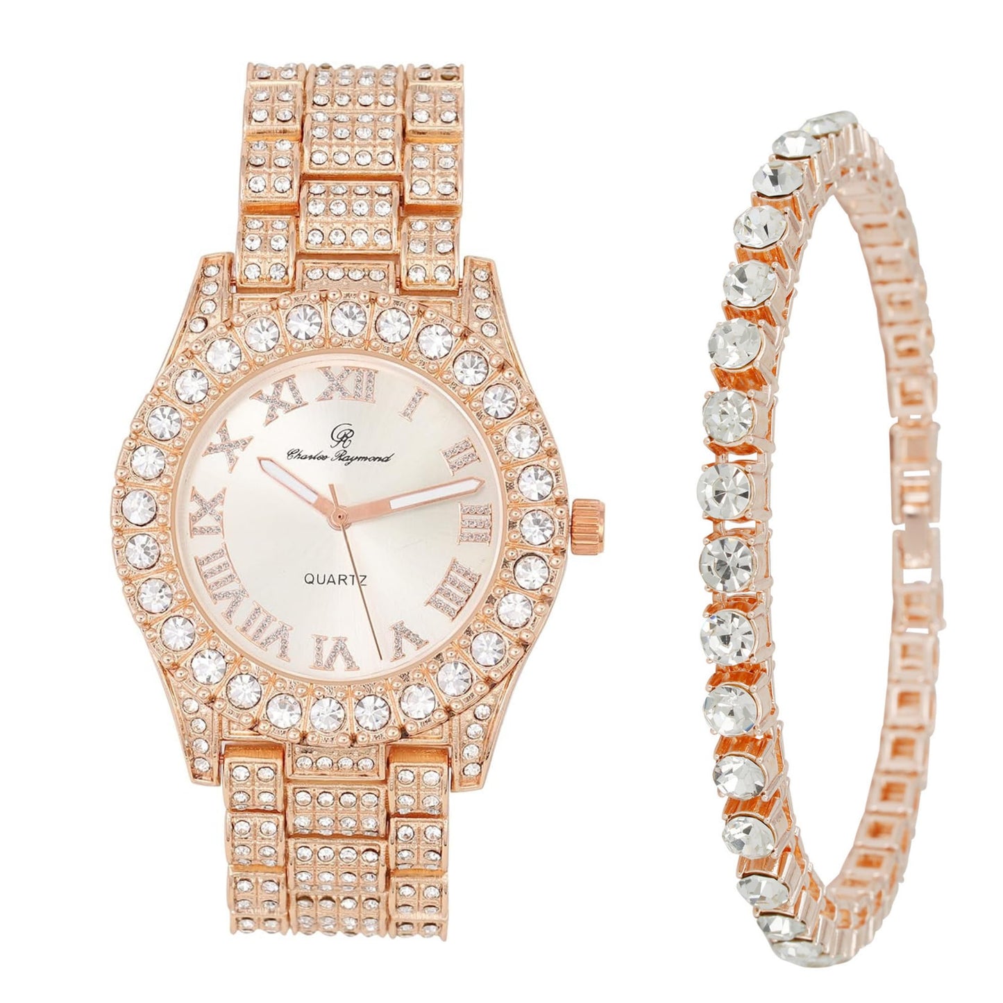 Charles Raymond Women's Big Rocks Bezel Colored Dial with Roman Numerals Fully Iced Out Watch - ST10327LA