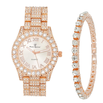 Charles Raymond Women's Big Rocks Bezel Colored Dial with Roman Numerals Fully Iced Out Watch - ST10327LA