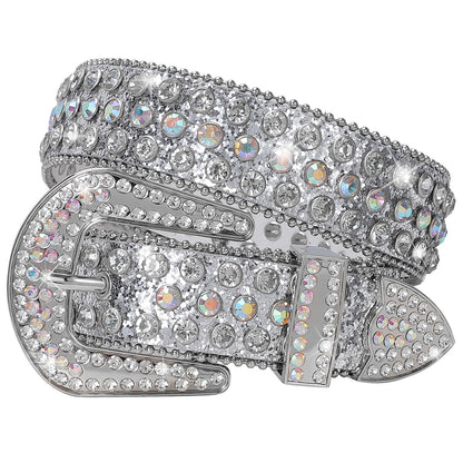 SUOSDEY Rhinestone Belt Unisex Sequin Strap Bling Crystal Western Studs Glitter Luxury Belt for Jeans Pants Dress