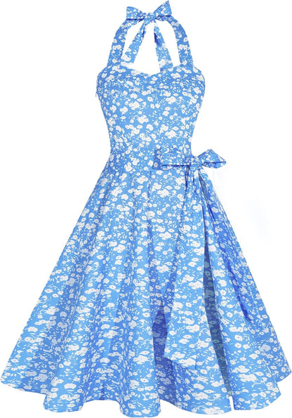 Topdress Women'sVintage Polka Audrey Dress 1950s Halter Retro Cocktail Dress