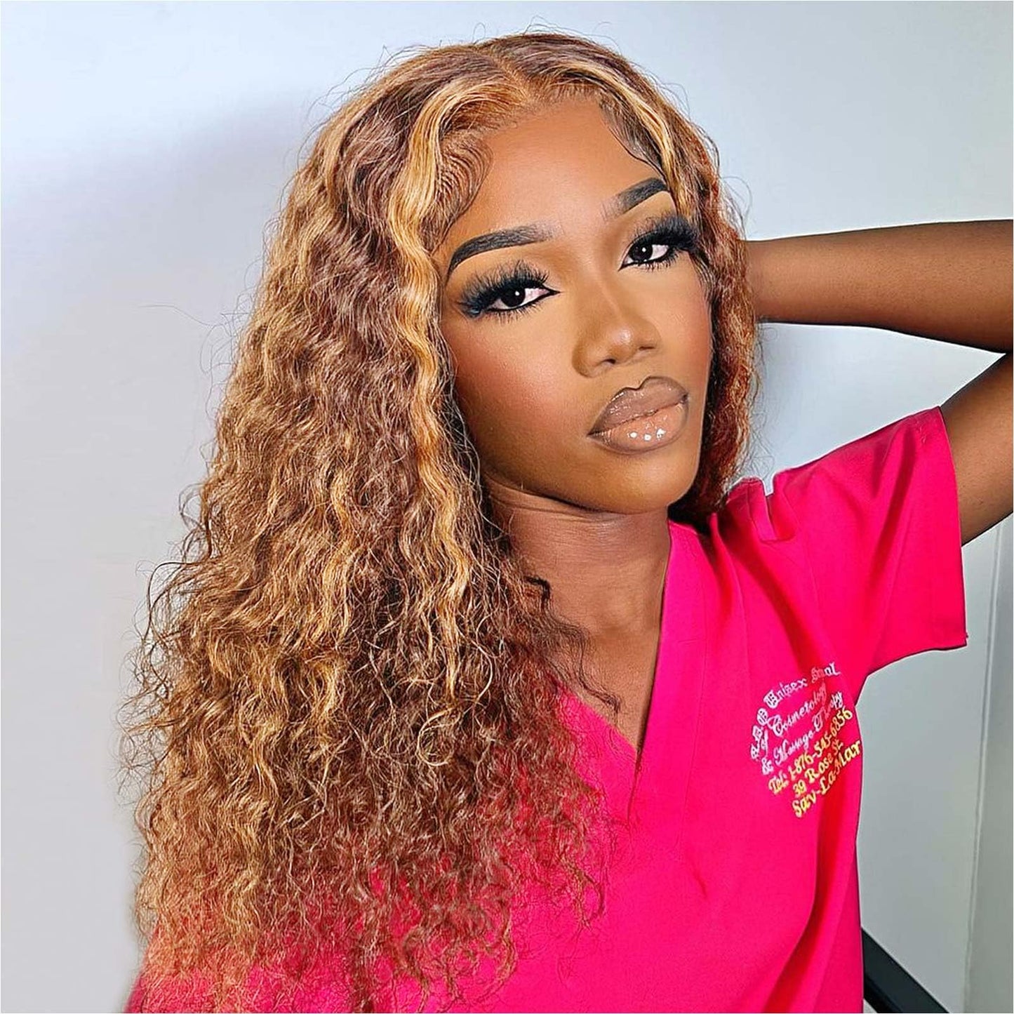 Curly Bob Wig Human Hair Deep Wave 13x4 HD Lace Front Wigs For Black Women Human Hair Pre Plucked Wear And Go Glueless Short Wet And Wavy Ombre Honey Blonde Highlight Color 4/27 14 Inch