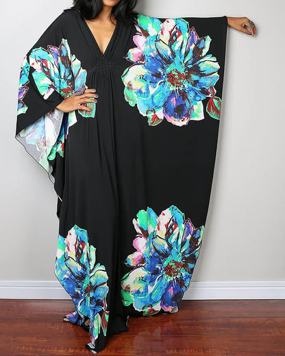 Bsubseach Women Ethnic Print Kaftan Beach Dress Plus Size Swimsuit Cover Up