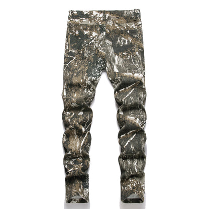 Boy's Skinny Fit Cotton Camo Jeans, Camouflage Printed Fashion Casual Pants