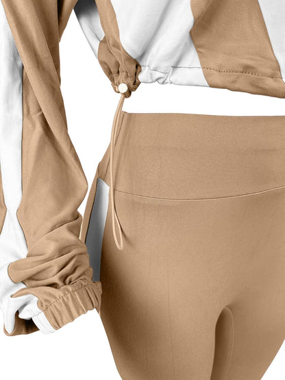 Women 2 Piece Outfit Long Sleeve Zip Up Crop Jacket High Waist Stretchy Pants