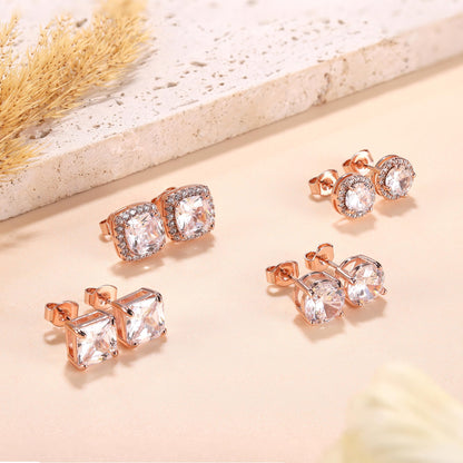 MILACOLATO Cubic Zirconia Stud Earrings for Women Men | 18K Gold Plated Hypoallergenic Sterling Silver Post Earrings | Big Brilliant Simulated Diamond CZ Halo Stud Earrings for Sensitive Ears