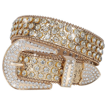 SUOSDEY Rhinestone Belt Unisex Sequin Strap Bling Crystal Western Studs Glitter Luxury Belt for Jeans Pants Dress